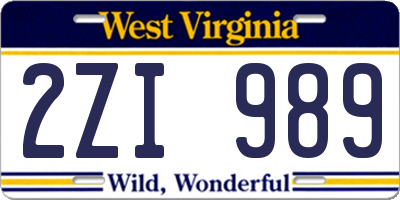 WV license plate 2ZI989