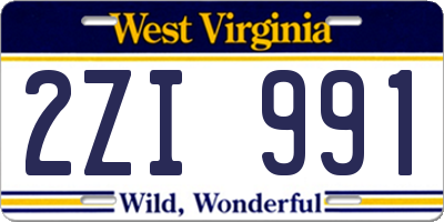 WV license plate 2ZI991