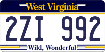 WV license plate 2ZI992