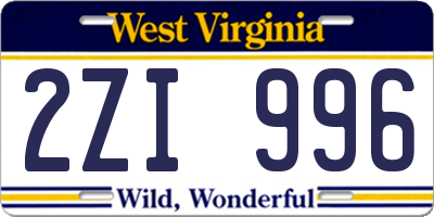 WV license plate 2ZI996