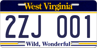 WV license plate 2ZJ001