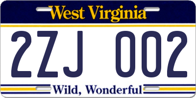 WV license plate 2ZJ002