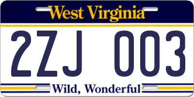 WV license plate 2ZJ003