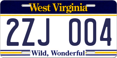 WV license plate 2ZJ004