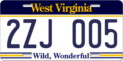 WV license plate 2ZJ005