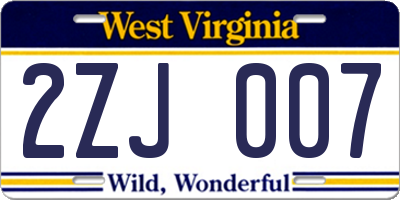 WV license plate 2ZJ007