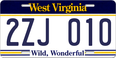 WV license plate 2ZJ010