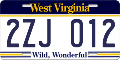 WV license plate 2ZJ012