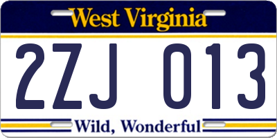 WV license plate 2ZJ013
