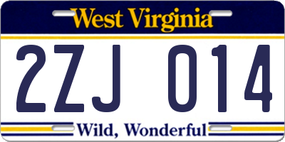 WV license plate 2ZJ014