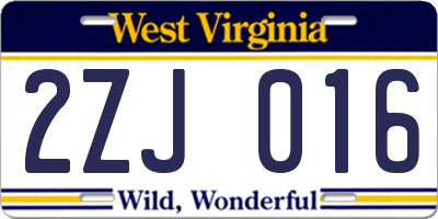WV license plate 2ZJ016