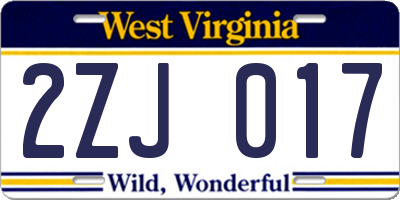 WV license plate 2ZJ017