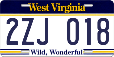 WV license plate 2ZJ018