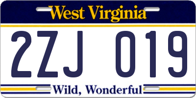 WV license plate 2ZJ019