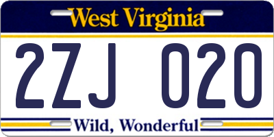 WV license plate 2ZJ020