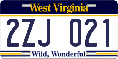 WV license plate 2ZJ021