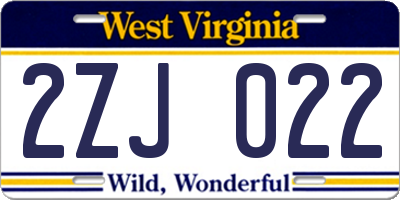 WV license plate 2ZJ022