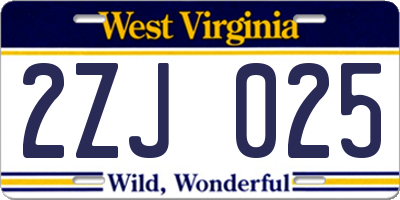 WV license plate 2ZJ025