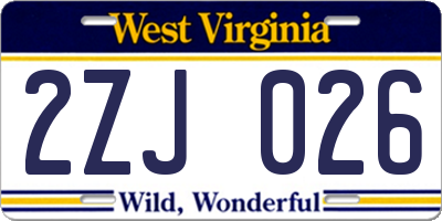 WV license plate 2ZJ026
