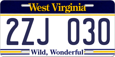 WV license plate 2ZJ030