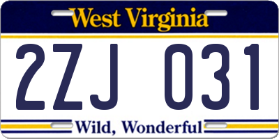 WV license plate 2ZJ031
