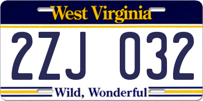 WV license plate 2ZJ032