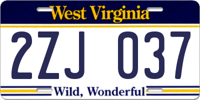 WV license plate 2ZJ037