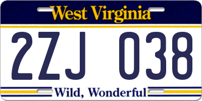 WV license plate 2ZJ038
