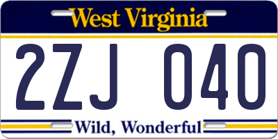 WV license plate 2ZJ040