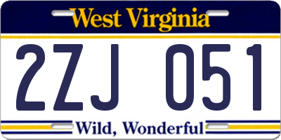 WV license plate 2ZJ051