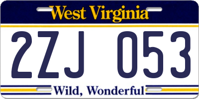WV license plate 2ZJ053