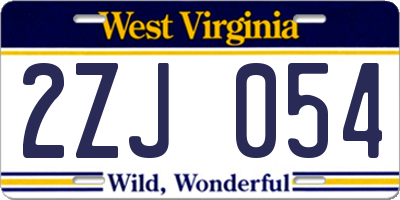 WV license plate 2ZJ054