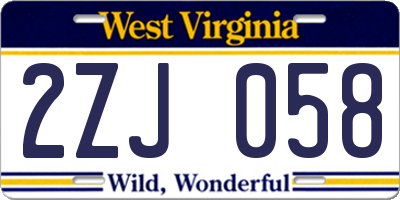 WV license plate 2ZJ058