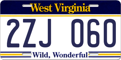 WV license plate 2ZJ060