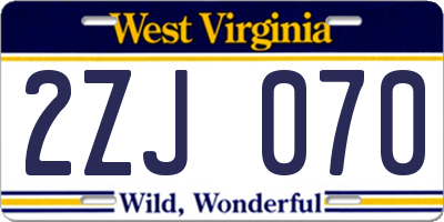WV license plate 2ZJ070