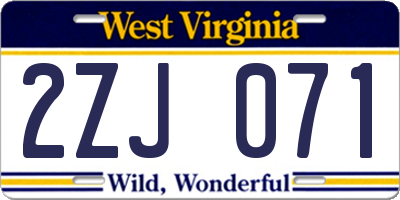 WV license plate 2ZJ071