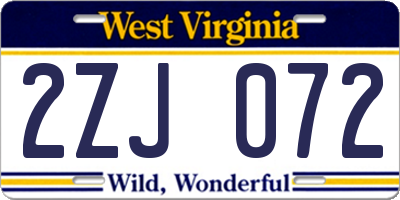 WV license plate 2ZJ072