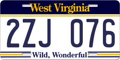 WV license plate 2ZJ076