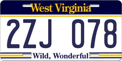 WV license plate 2ZJ078