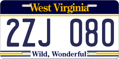 WV license plate 2ZJ080