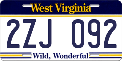 WV license plate 2ZJ092