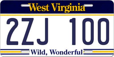 WV license plate 2ZJ100