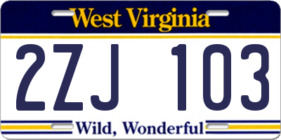 WV license plate 2ZJ103