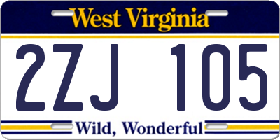 WV license plate 2ZJ105