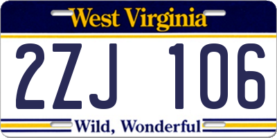 WV license plate 2ZJ106