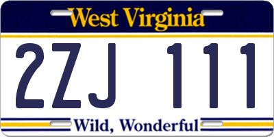 WV license plate 2ZJ111