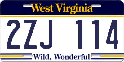 WV license plate 2ZJ114