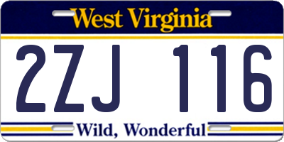 WV license plate 2ZJ116