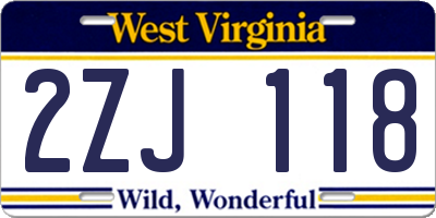 WV license plate 2ZJ118
