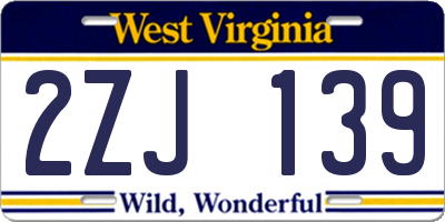 WV license plate 2ZJ139